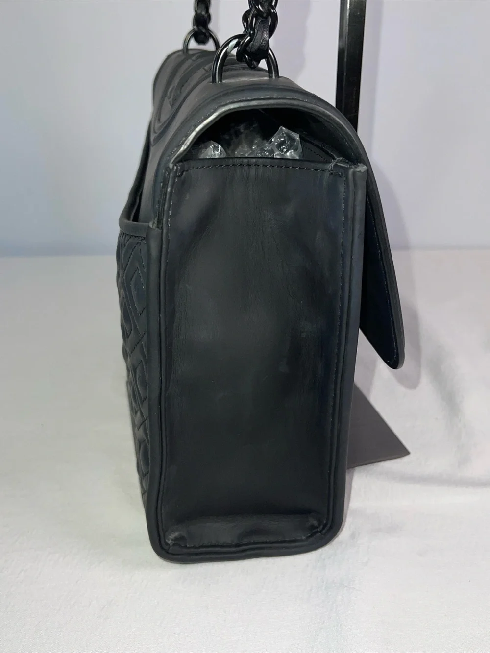 Tory Burch Fleming Convertible Shoulder Bag Black Leather Quilted Chain Large